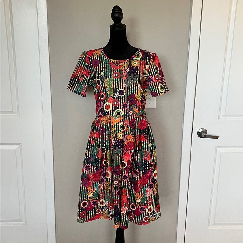 LuLaRoe - Colorful Floral Striped Mini Dress